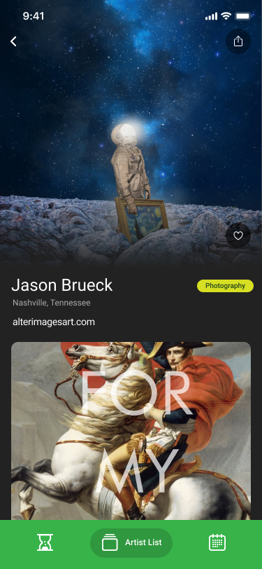 iphone mockup showing an artist's profile page