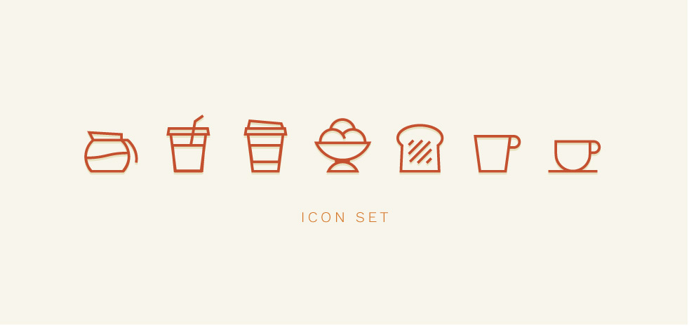 line icons of various drinkware and coffee-making appliances